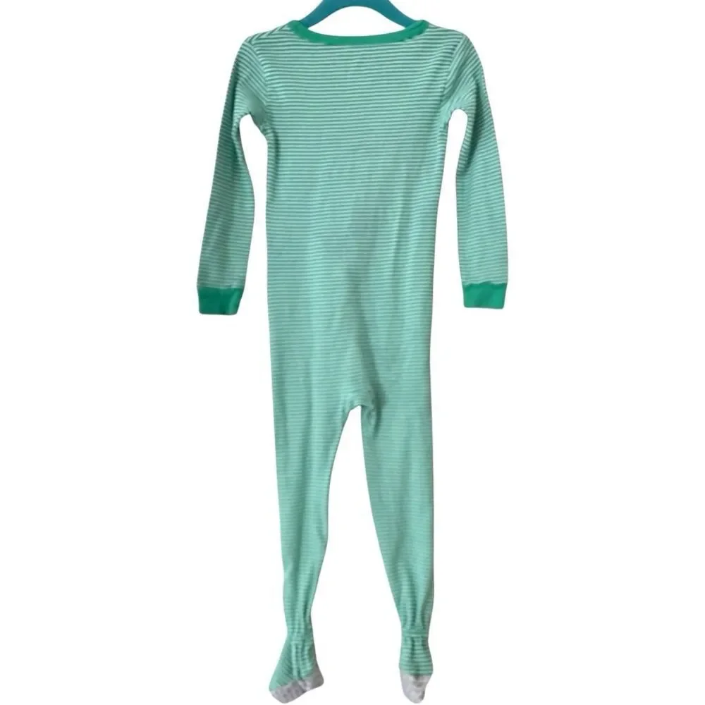 Carter’s Kids Long Sleeve Green & White Stripe Shamrock Zip Up Footie Pajamas.